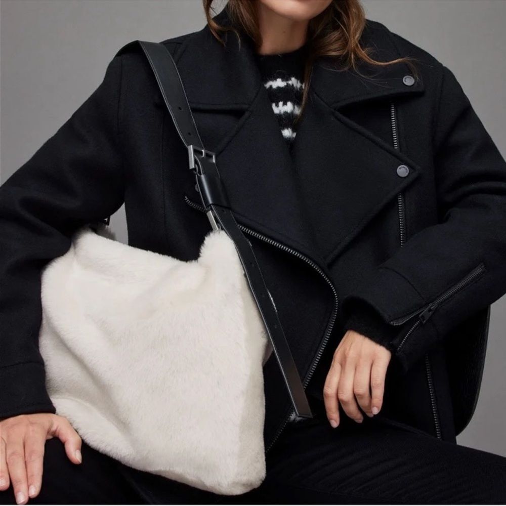 NEW Allsaints Edbury Shearling Shoulder Bag Ecru